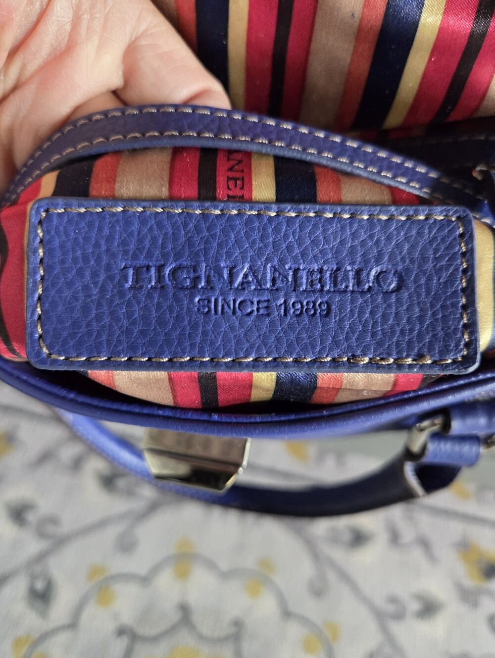 Tignanello Cobalt Blue Leather Satchel with Top Handles - Picture 7 of 12